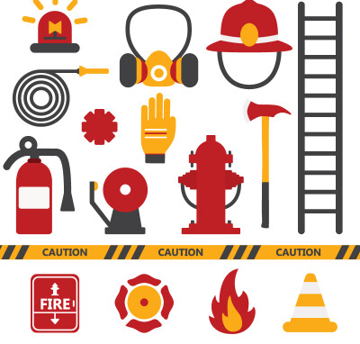 素材格式:ai,素材关键词:消防,灭火器,火灾,安全帽,消防斧,火警,水栓