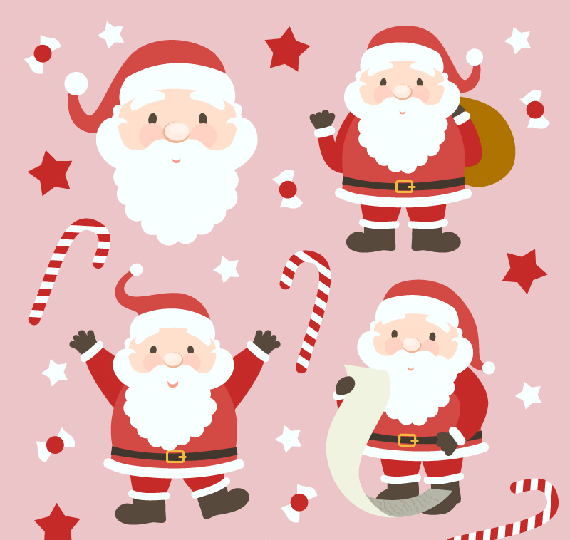 4款卡通圣诞老人设计矢量素材,素材格式:ai,素材关键词:圣诞节,圣诞