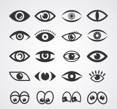 20款卡通眼睛设计矢量素材,素材格式:ai,素材关键词:卡通,黑色,眼睛
