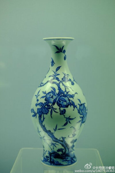 一日一瓷#清雍正青花福寿双全橄榄瓶 #上海博物馆藏#这件橄榄瓶完全
