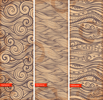 3款复古部落海浪线条背景矢量素材,素材格式:eps,素材关键词:花纹,云