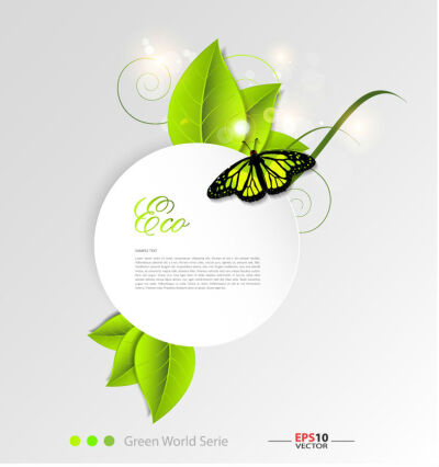 精美绿叶与蝴蝶背景矢量素材,素材格式:eps,素材关键词:树叶,蝴蝶