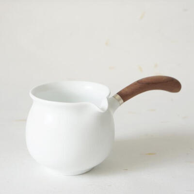 尚善瓷局景德镇陶瓷白瓷花梨木侧把公道杯茶海茶具匀杯分茶器