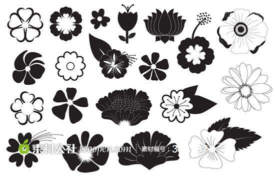 黑白花朵纹样矢量图