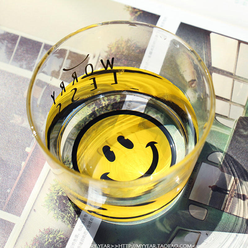 u-pick原品生活 高硼硅耐热玻璃杯 笑脸表情玻璃杯