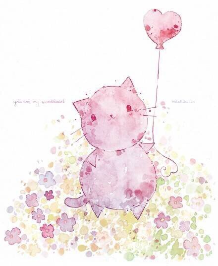可爱水彩猫咪,温馨的配色,暖暖的画风.丨melonkitten(转)