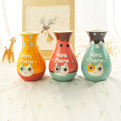 鼓浪屿猫瓶创意手绘陶瓷摆件可爱卡通花瓶居家装饰品生日礼物包邮