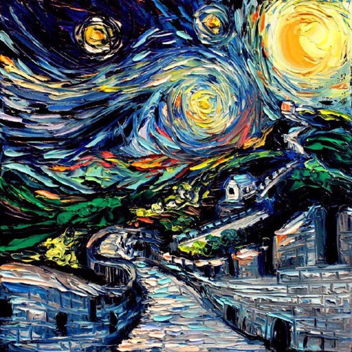 艺术家aja类梵高风格的风景绘画