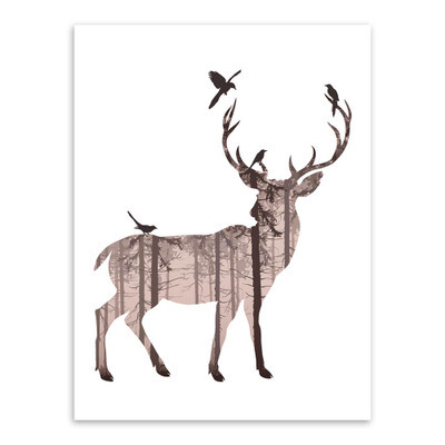 可爱动物 北欧 简约 麋鹿 海报画芯 现代 小清新 剪影动物 装饰画