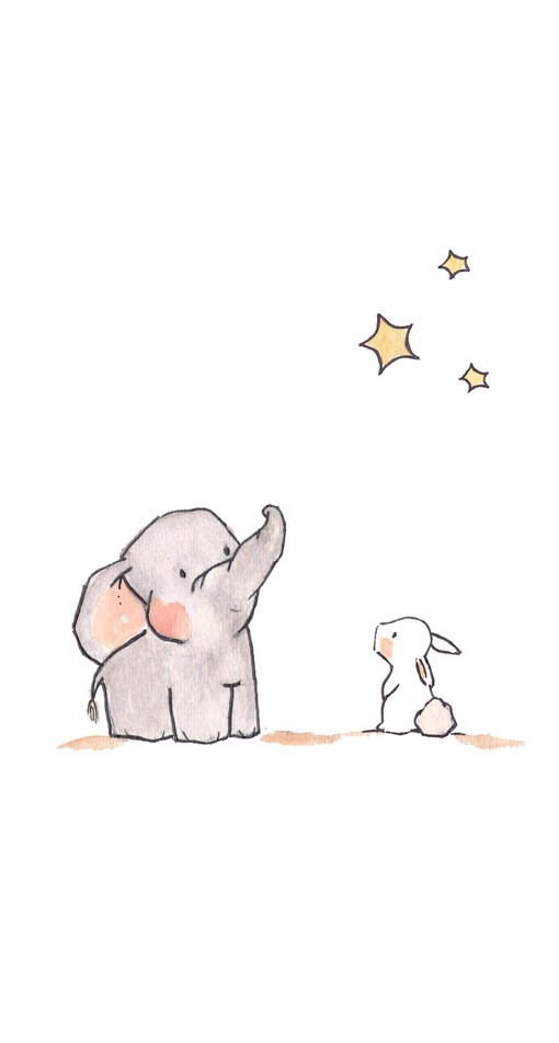 小象与小白兔的治愈系手绘插画图片