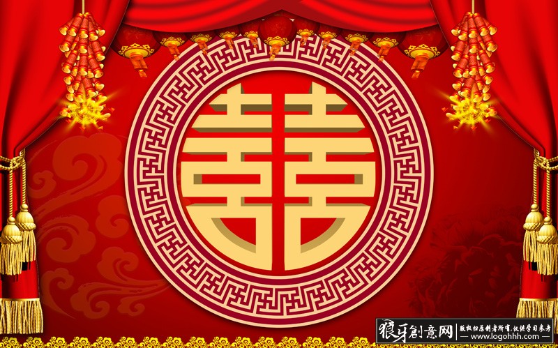 中式婚礼背景 喜庆婚庆背景,喜庆婚礼背景鞭炮,囍字素材结婚背景幕布