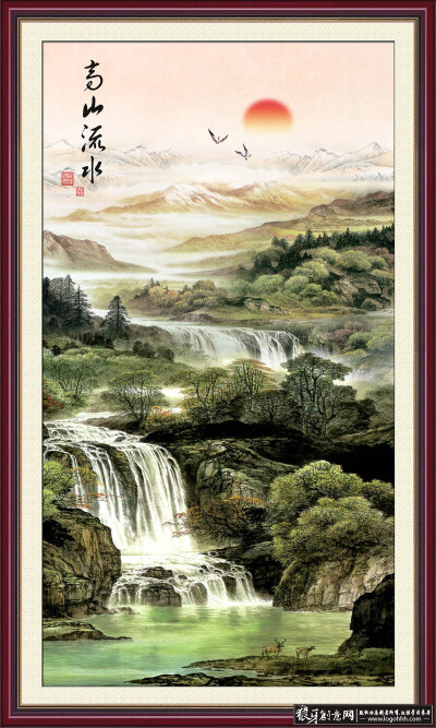 高山流水 中国风山水画psd,古风古色,中国画背景,中国水墨画背景,山水