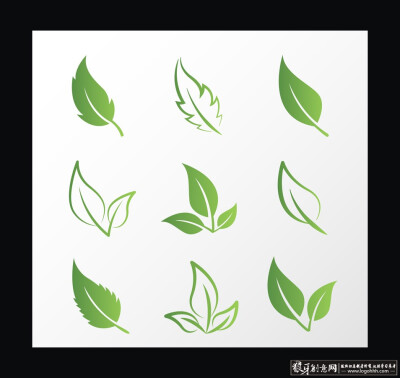 卡通叶子logo设计 落叶子标志 绿叶背景,植物logo,树叶片,矢量树叶