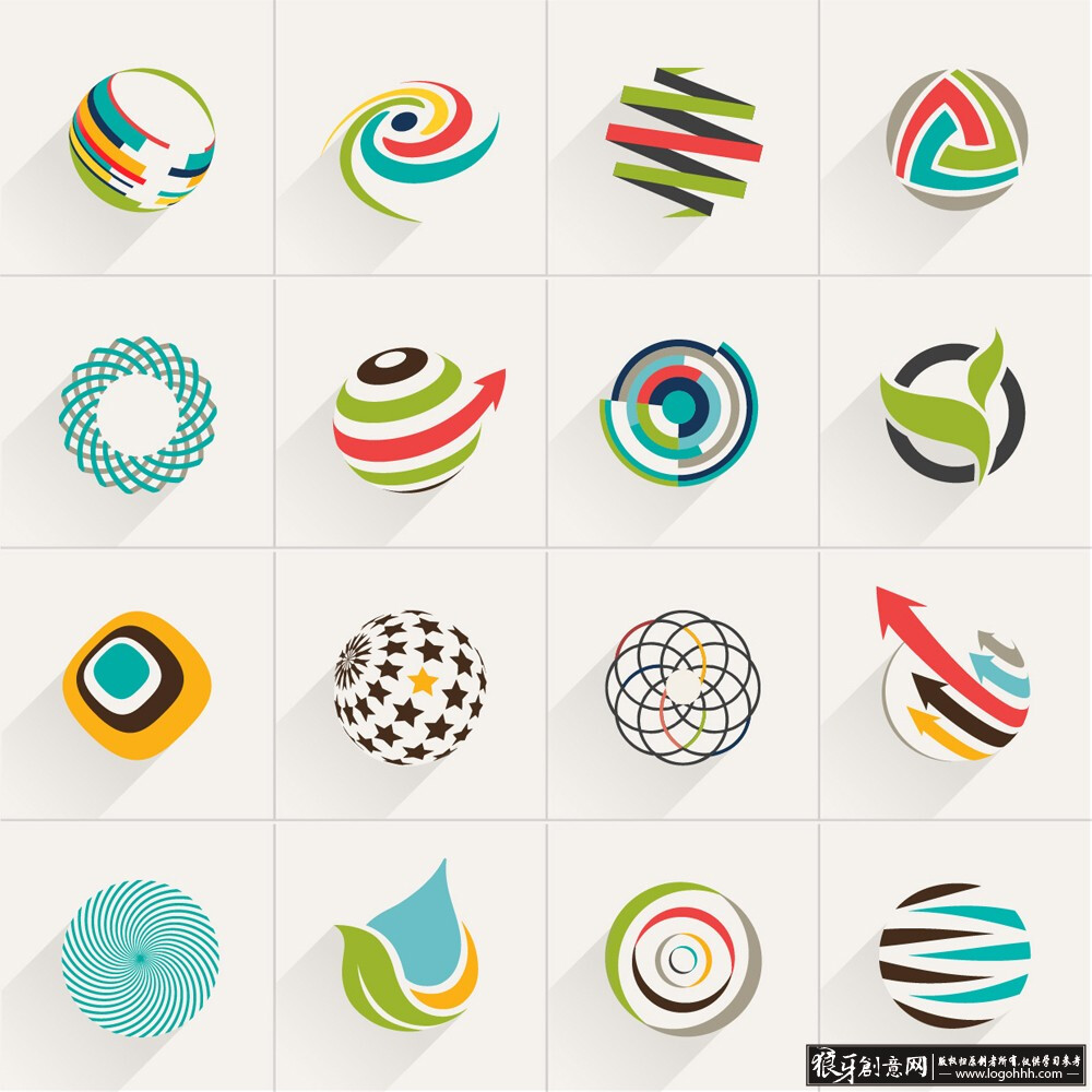 多彩球形logo设计素材,企业圆球形动感标志立体logo模板