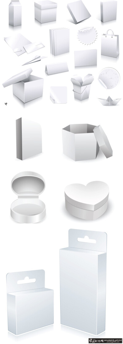包装素材 空白包装盒设计矢量模板 白色纸盒礼盒包装素材,手提袋包装