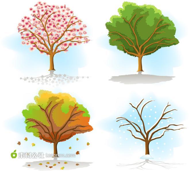 四季树木彩绘树木矢量素材
