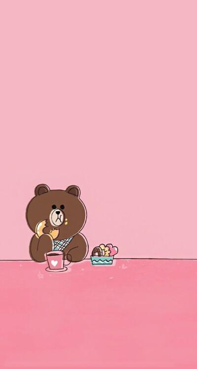 14-超可爱的line friends系列纯色粉红背景锁屏壁纸.