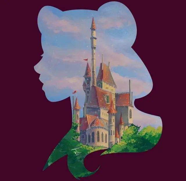 迪士尼公主头像迪士尼公主剪影加城堡