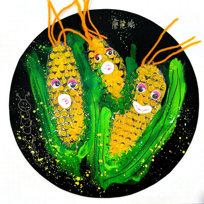 《好玩的玉米》创意儿童画 4-5岁工具:泡泡纸,水粉,毛线