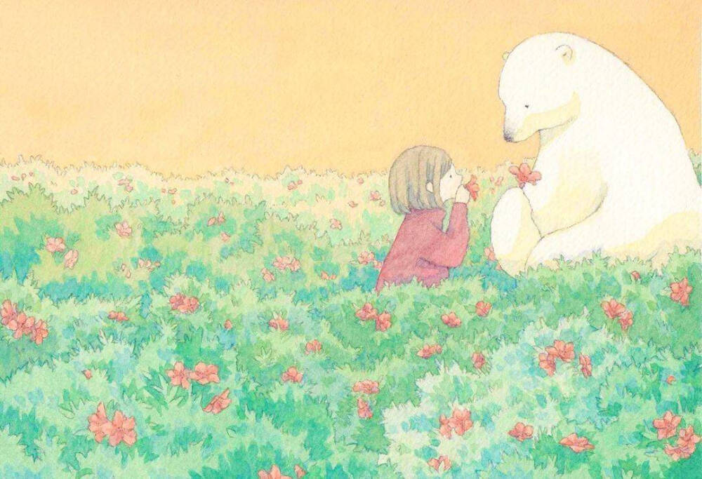 大白熊与小女孩# 温暖清新#插画背景图图源… - 堆糖,美图壁纸兴趣