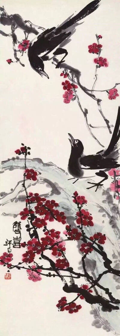 扇形梅花国画