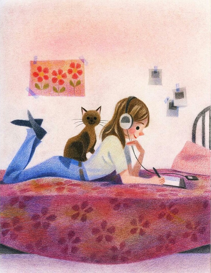 少女与猫 插画 geneviève godbout - 堆糖,美图壁纸