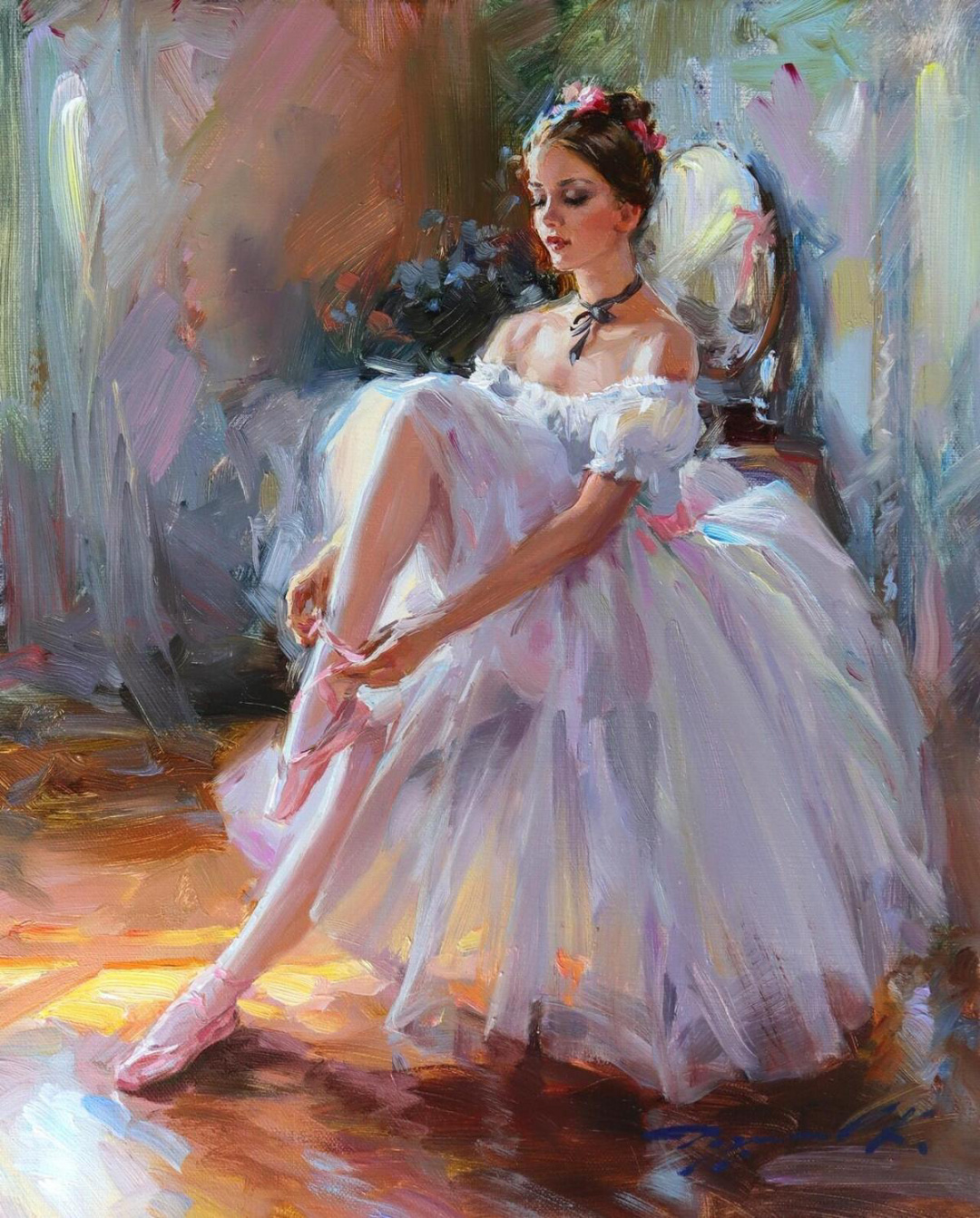 少女名画丨芭蕾女孩丨俄罗斯画家·康斯坦丁·拉祖莫夫油画作品