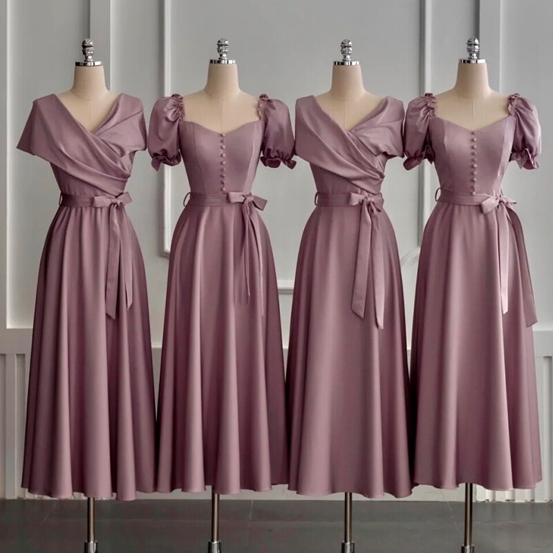 紫色伴娘服2021新款婚礼夏季仙气高级小众姐妹团礼服裙缎面小个子