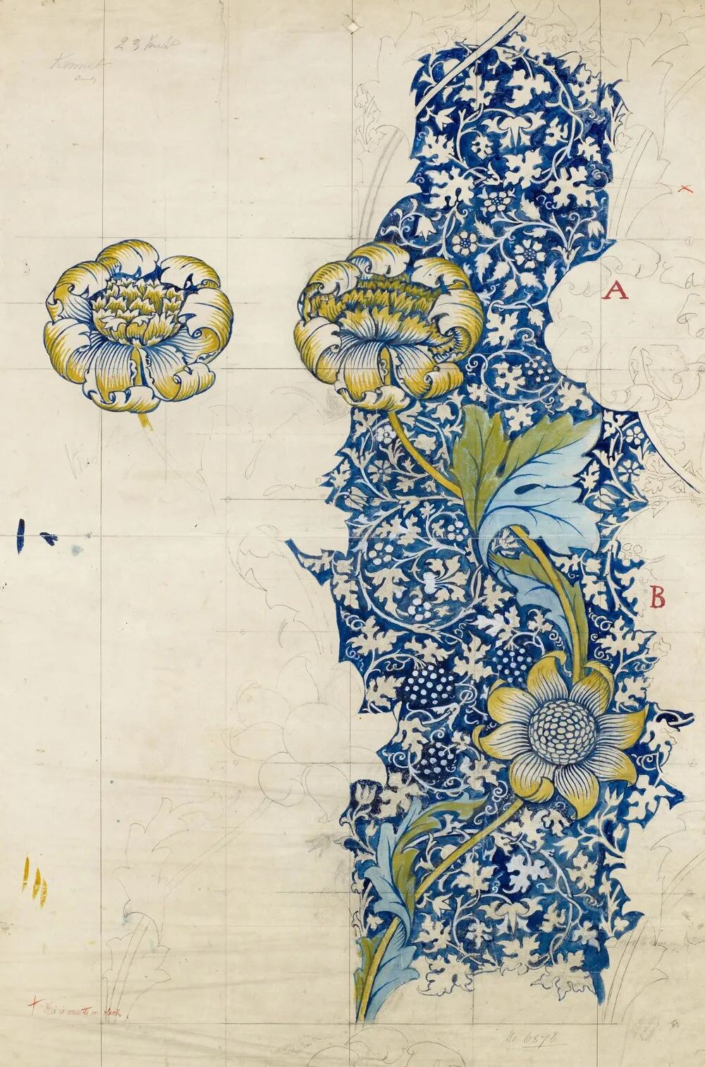 莫里斯设计的瓷砖和壁纸纹样手稿图