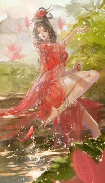二次元古风红衣女子