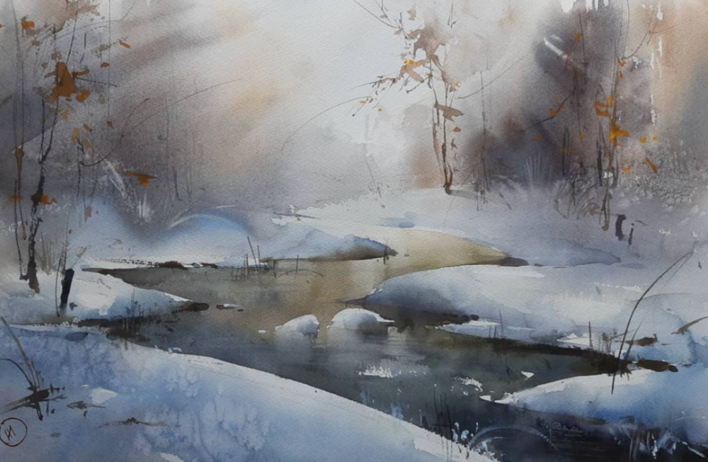 俄罗斯水彩画家令人入迷的水彩雪景ilyaibryaev