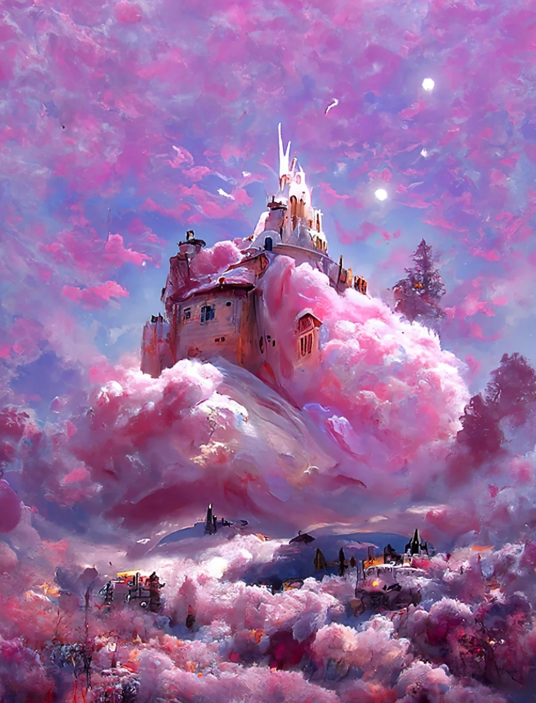 手绘欧式卡通梦幻城堡建筑紫色小清新元素图片素材-编号32283997-图行天下