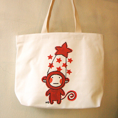 小红猴插画帆布袋,涂鸦的设计很可爱
