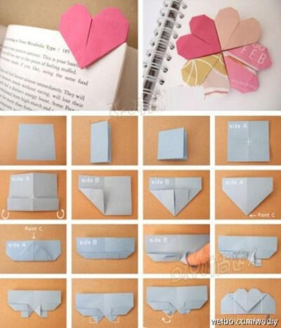 另一种心形信纸折法,可以做书签哟,用彩色纸做特美!挺简单的!