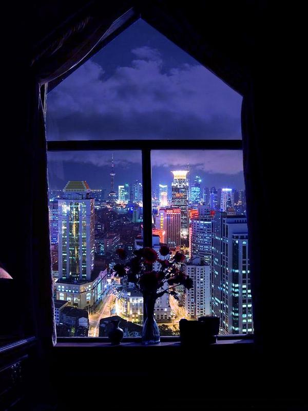 窗外的上海夜景.