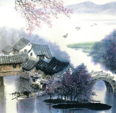 烟雨江南风景画