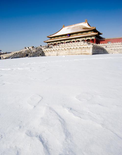 北京故宫的雪景,古代大臣们要在这冰天雪地中跪拜等候早朝,都得成雪人