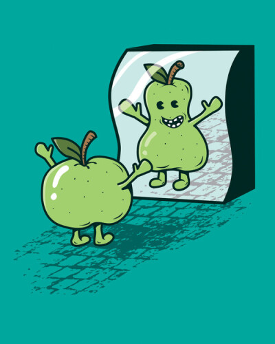 从前有一只苹果,ta照过哈哈镜之后,就一直以为自己是只梨子~ 哈哈哈