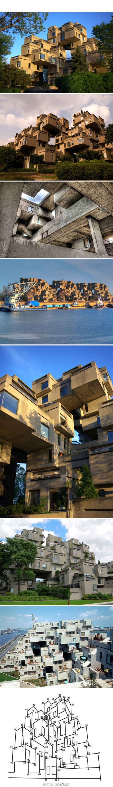 再像集装箱"habitat 67"(67号栖息地错落的盒子以立方体为基础的建筑