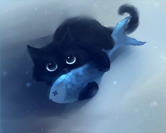 猫咪说它抓到鱼了.