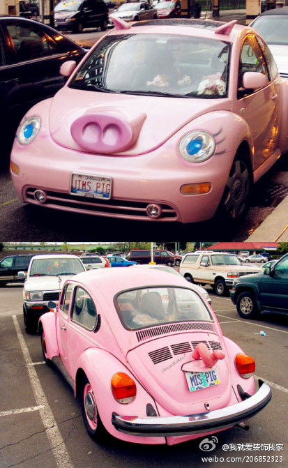 可爱胖小猪粉色萌车