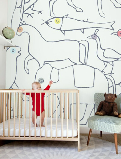 代替一沉不变的白色墙体和墙纸,让儿童房变得更活泼可爱,儿童房,墙画