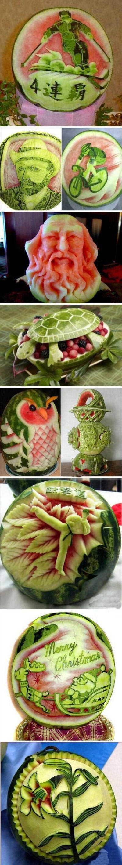 这些西瓜雕刻太艺术了