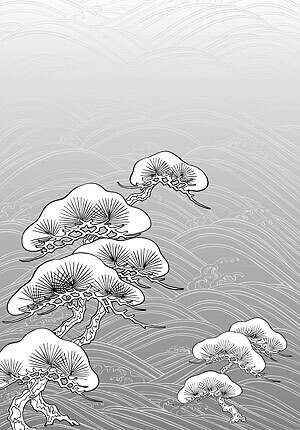 日本线描植物花卉矢量素材-45(松树,波浪纹)