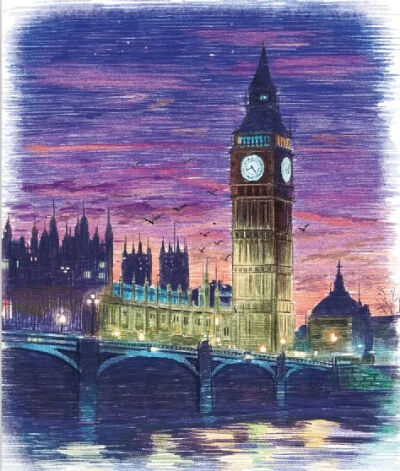 伦敦大笨钟~泰晤士河畔的夜幕.