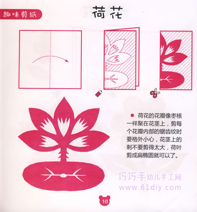 荷花剪纸对边折剪