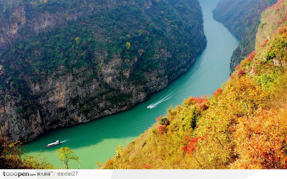 长江三峡风景-三峡红叶中华传统图片素材