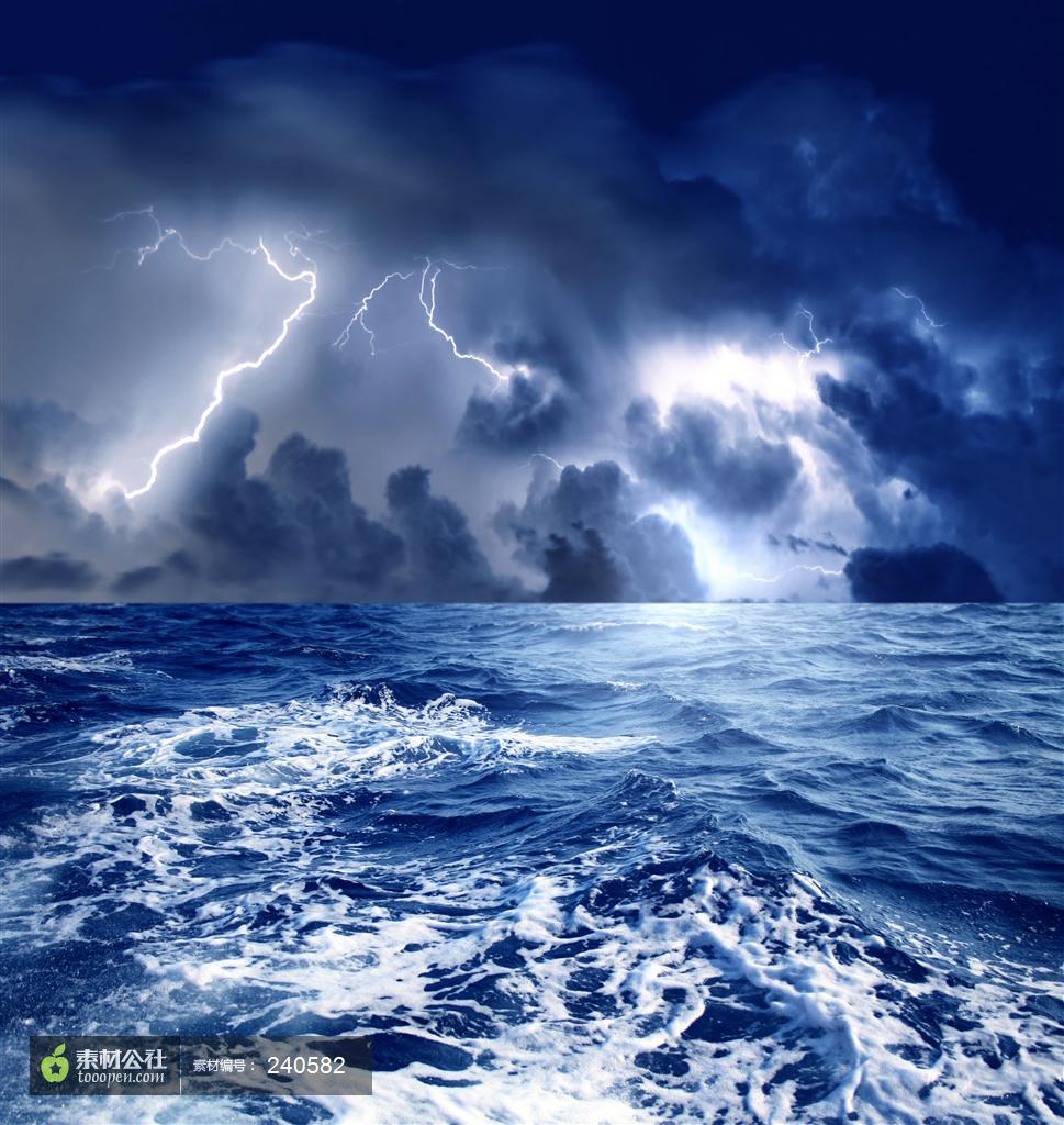乌云闪电 翻滚的海浪自然景物素材世界景观图片素材