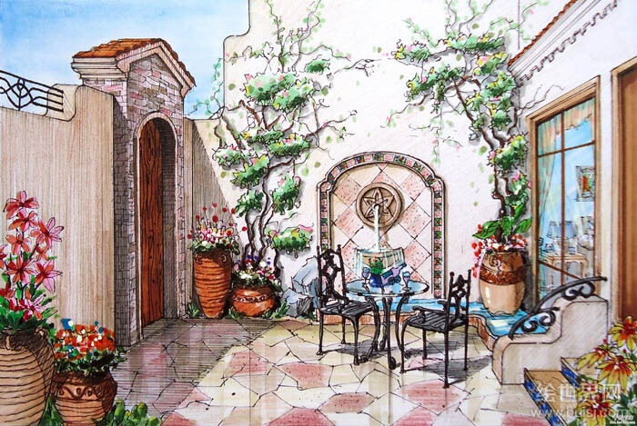 室内手绘花园手绘设计及马克笔表现