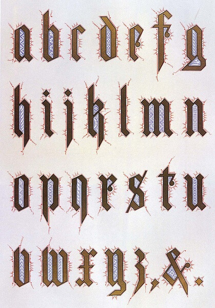 【字体 细节—十四世纪】gothic lettering 14th century (gothic